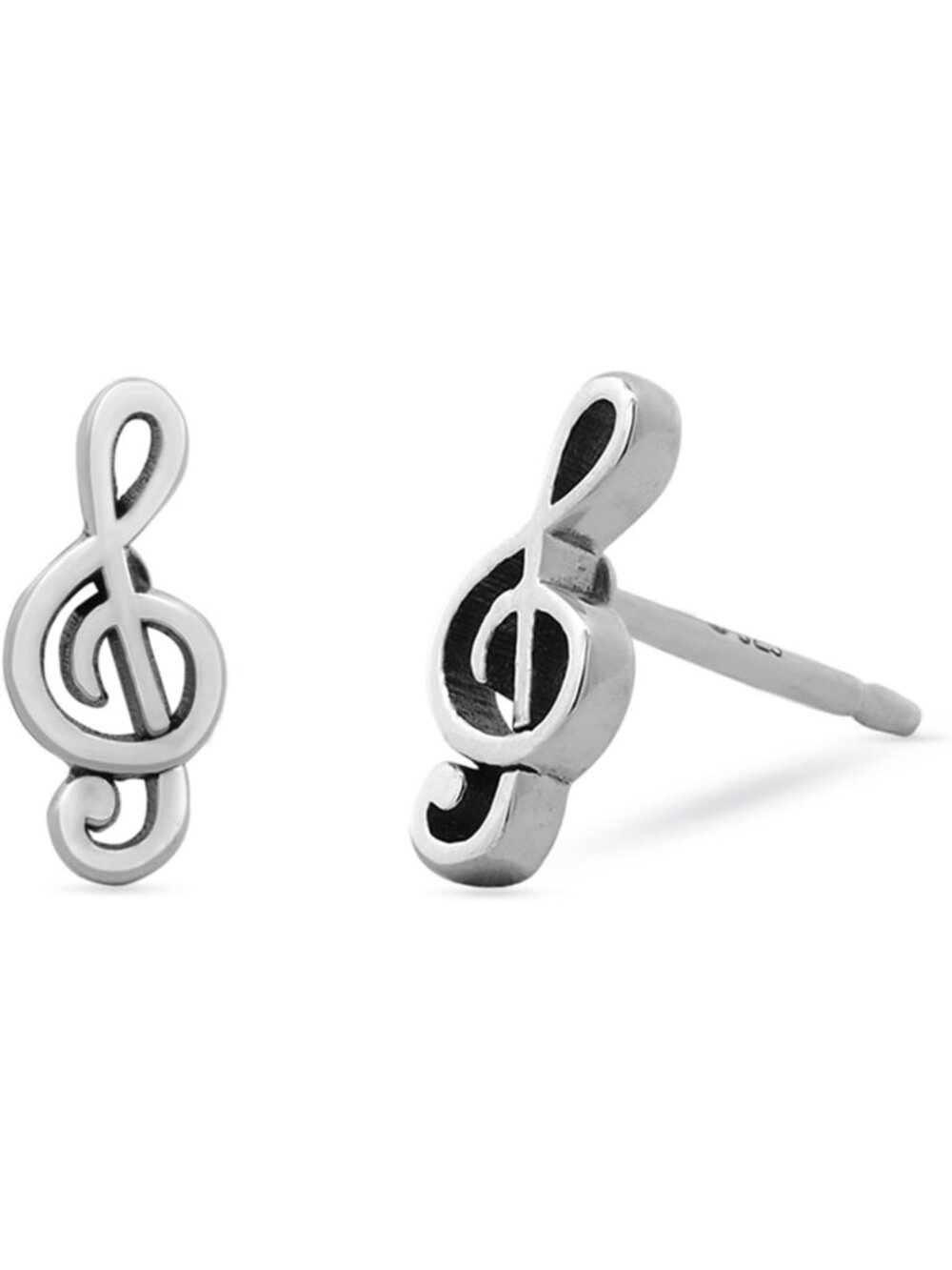 Sterling Silver Treble Clef Music Stud Earrings | Unique Musical Jewelry Gift